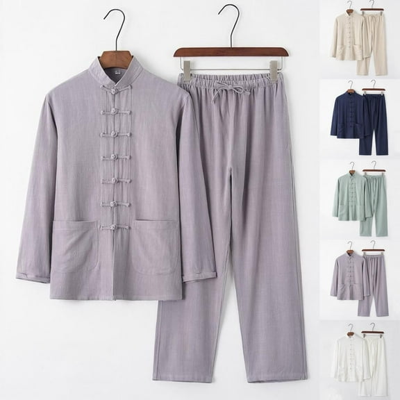 RYDCOT Men's 2 Piece Outfit Stand up Collar Shirt and Drawstring Pants Set Casual Shirt Beach Outfit for Summer Vacation White