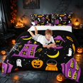 thumbnail image 3 of Homewish Halloween Ghost Pumpkin Full Size Comforter Sets, Cartoon Haunted House Moon Bedding Comforter Set, Black Purple Orange Yellow, Black Reversible, 3 Pieces 1 Comforter and 2 Pillowcases, 3 of 6