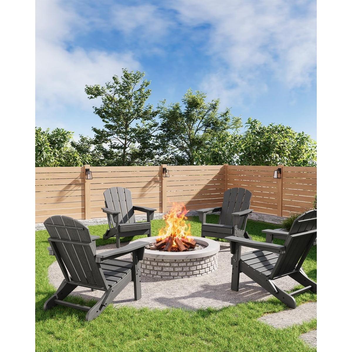 1PC Folding Adirondack Chair, HDPE Outdoor All-Weather Fire Pit Chairs, Outdoor Wooden Lounge Chair, Modern Lounger Adirondack Chairs Ergonomic Extended Backrest for Deck, Patio, Pool, Backyard