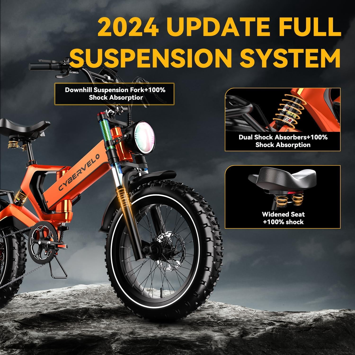 Folding Electric Bike, 20" Fat Tires Ebike for Adults, 1500W 8-Speed E-Mountain Bike, 48V 25Ah