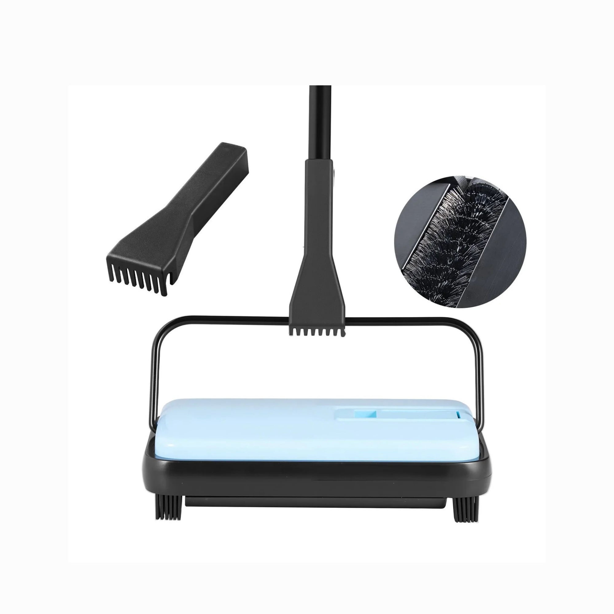 6.7" Manual Carpet Sweeper, Floor Sweeper with 300 ml Dustbin for Pet Hair & Home Office, Blue