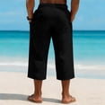 thumbnail image 2 of Betivan Men's Linen Capri Pants Elastic Waist Solid Color Breathable Lightweight Calf Length Loose Fit Beach Vacation Outdoor Daily Trousers, 2 of 9