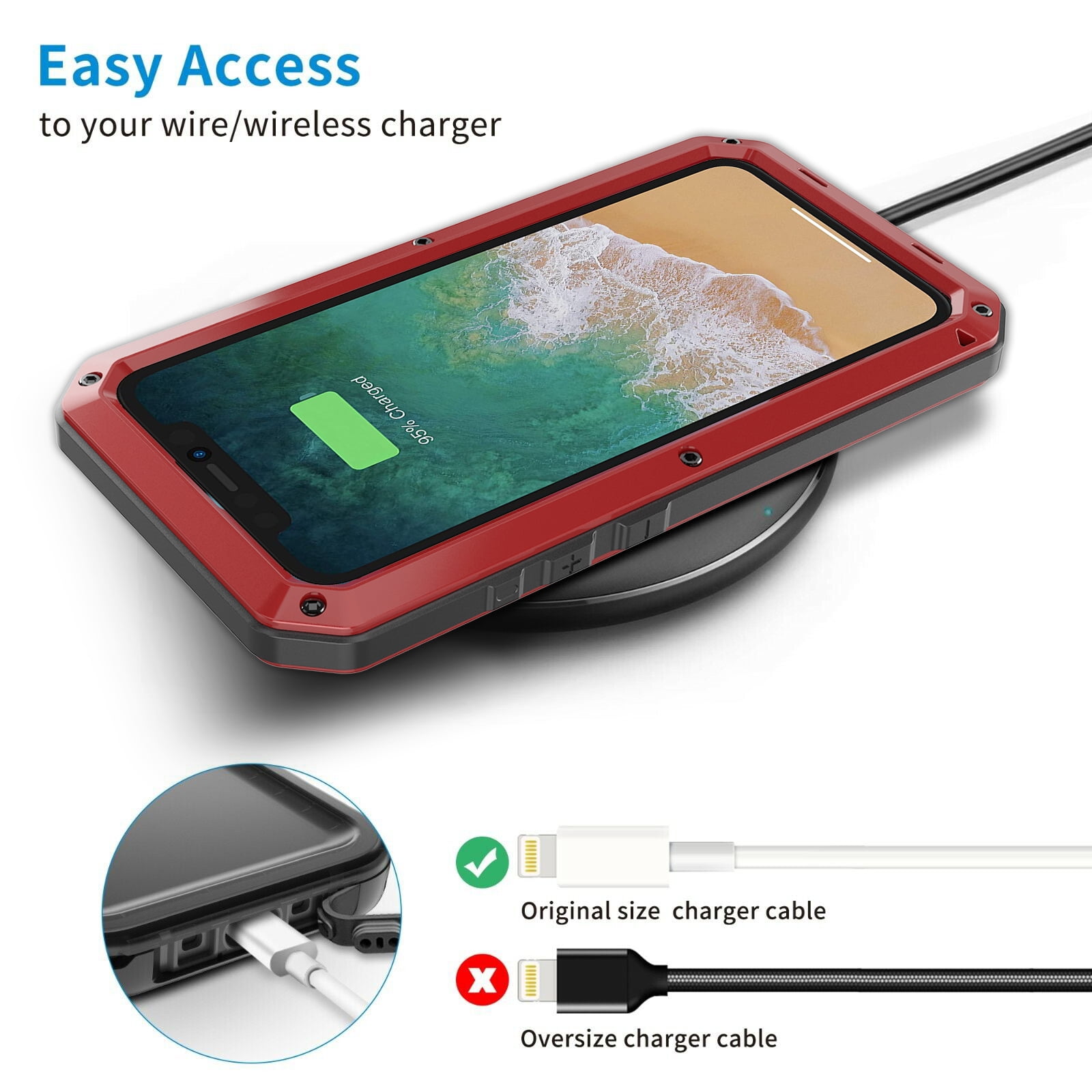 for iPhone 16 Plus Case, 360 Full Body Protective Cover Heavy Duty Shockproof Armor Aluminum Alloy Metal Case with Silicone Built-in Screen Protector for iPhone 16 Plus, Red