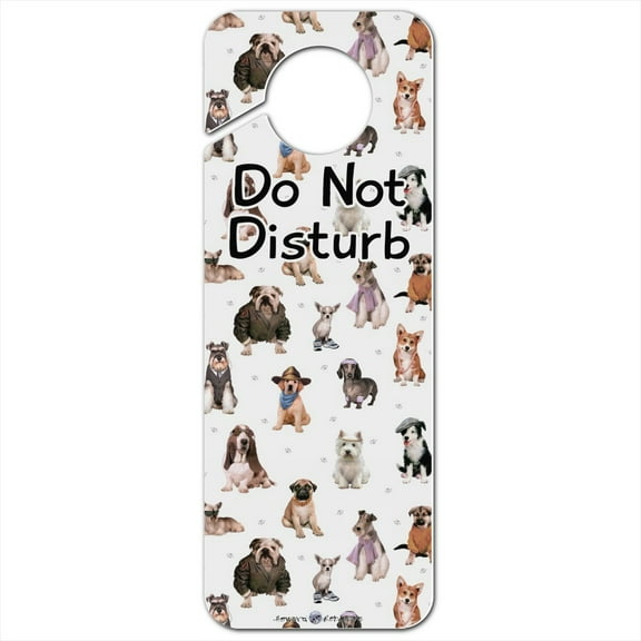 Cool Dogs in Outfits Paw Print Pattern Plastic Door Knob Hanger Sign