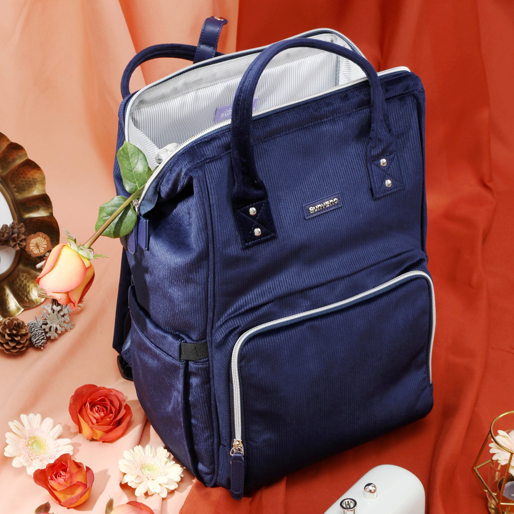 Sunveno Corduroy Diaper Bag, Large Capacity, Water-Resistant Disposable Diaper Bags