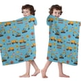 thumbnail image 4 of Cartoon Construction Vehicles Barriers Light Blue Pattern Hooded Bath Towel，50"x30" for Ages 3 To 12 Kids, Quick Dry Lightweight Soft Microfiber Hood Beach Towel Cover Up for Kids, 4 of 7
