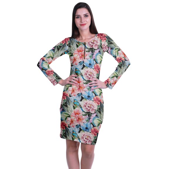 Moomaya Womens Full Sleeve Printed Midi Length Printed Bodycon Dress