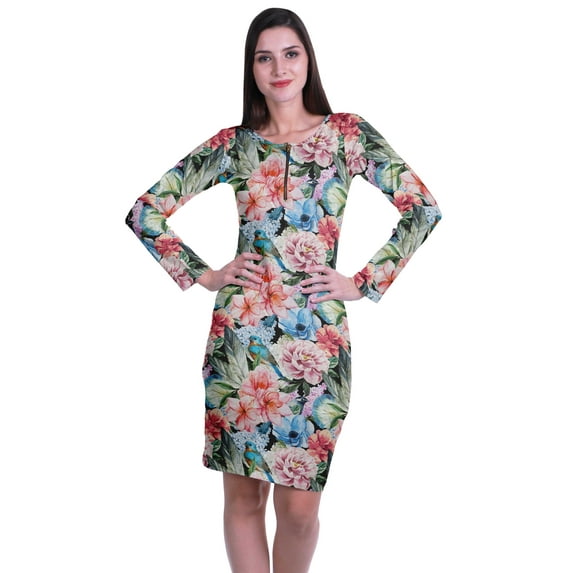 Moomaya Womens Full Sleeve Printed Midi Length Printed Bodycon Dress