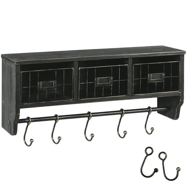 HBCY Creations Rustic Coat Rack Wall Mounted Shelf with Hooks