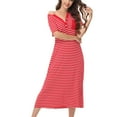 thumbnail image 6 of Sakmal Moomoo House Dress for Women Button Down Red Casual Long Loungewear Short Sleeve Striped Nightgowns with Pockets, 6 of 6