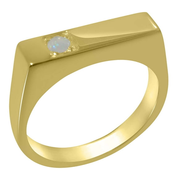 LBG British Made 9k Yellow Gold ring with Natural Opal Mens Band Ring - 33 size options - Size 11