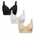 thumbnail image 2 of GAI YI Women's Plus Size Full-Coverage Underwire Bra 36D, Back Smoothing 4-Hook Lace Push-Up Bra Set 3 pack black+white+skin, 2 of 4