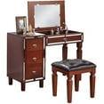 thumbnail image 4 of DeeHome Traditional Formal Cherry Color Vanity Set w Stool Storage Drawers 1pc Bedroom Furniture Set Tufted Seat Stool, 4 of 9