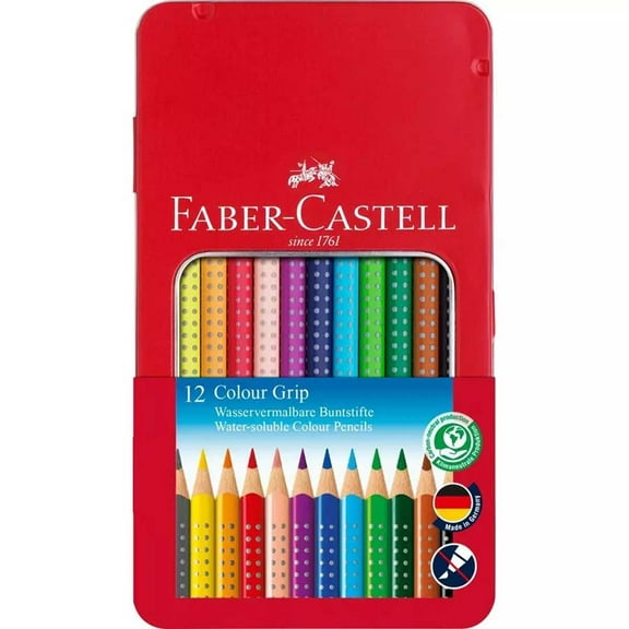Faber-Castell 112413 Colour Grip Wood Colour Pencil, Tin of 12