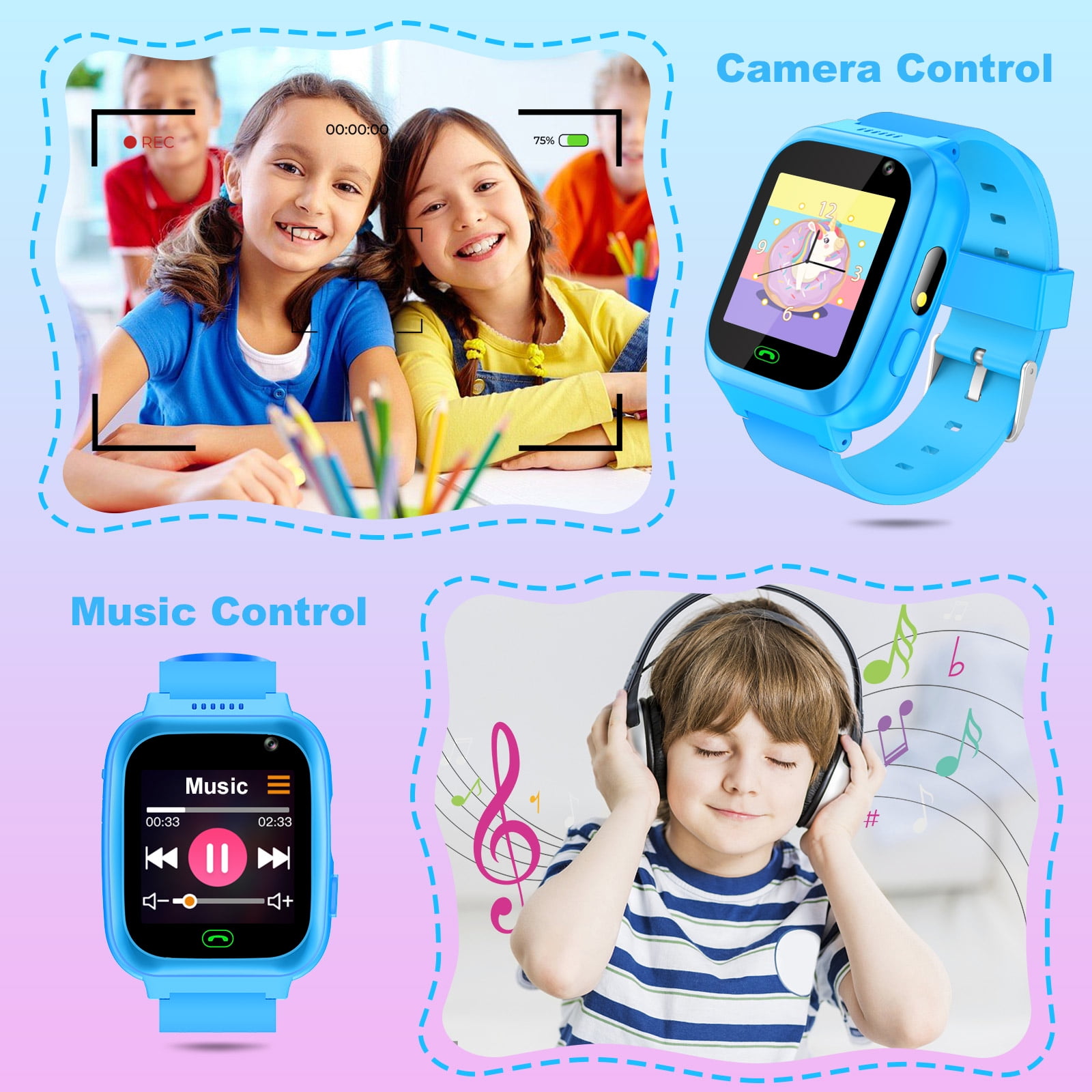 TOPCHANCES Kids Smart Watch for Boys Girls, Touch Screen Smartwatch with Call, 8 Games, Camera, Video, Calculator, Music Player (Blue)