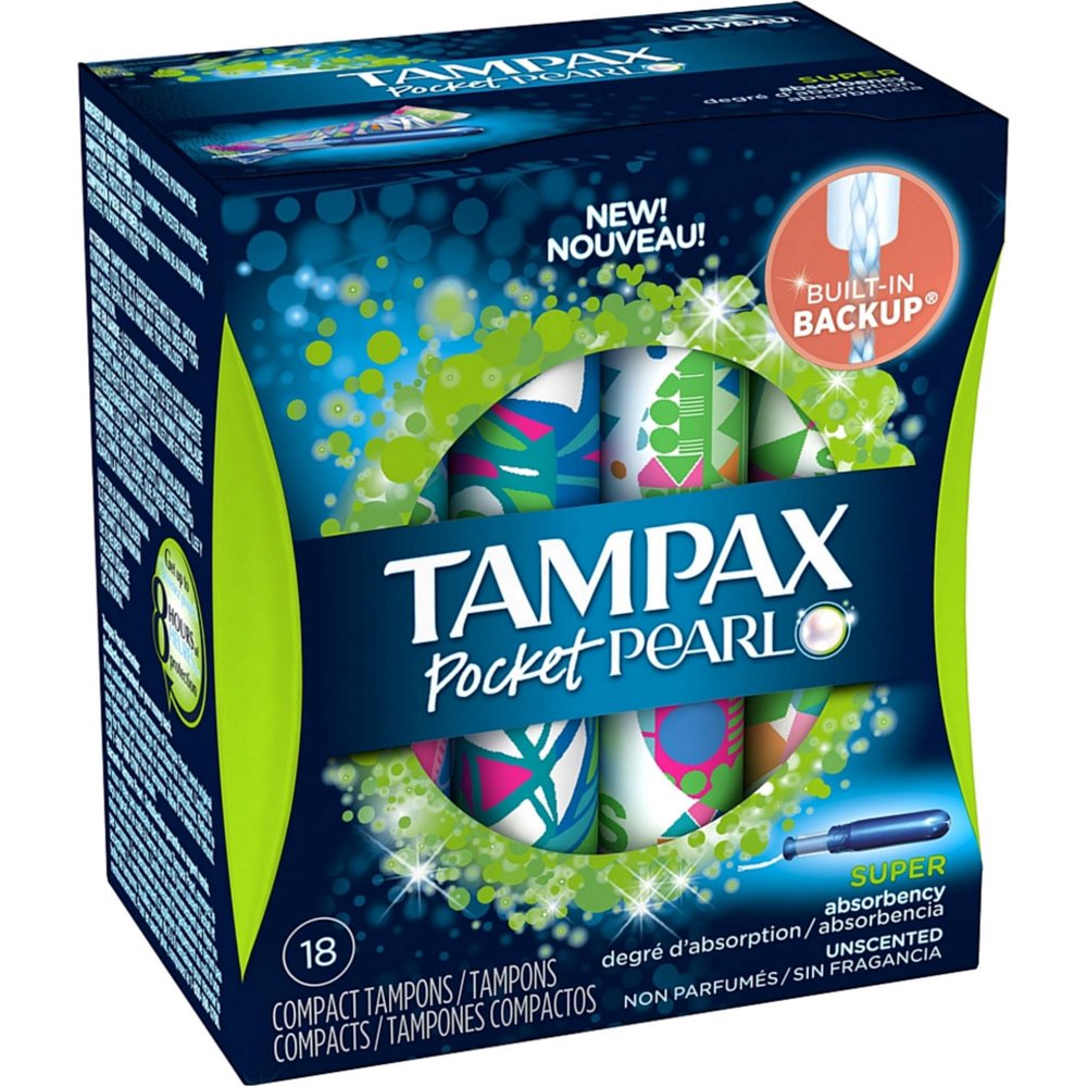 Tampax Pocket Pearl Super Absorbency Compact Plastic Tampons, Unscented