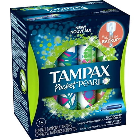tampons absorbency unscented tampax compact pearl pocket ea plastic pack super