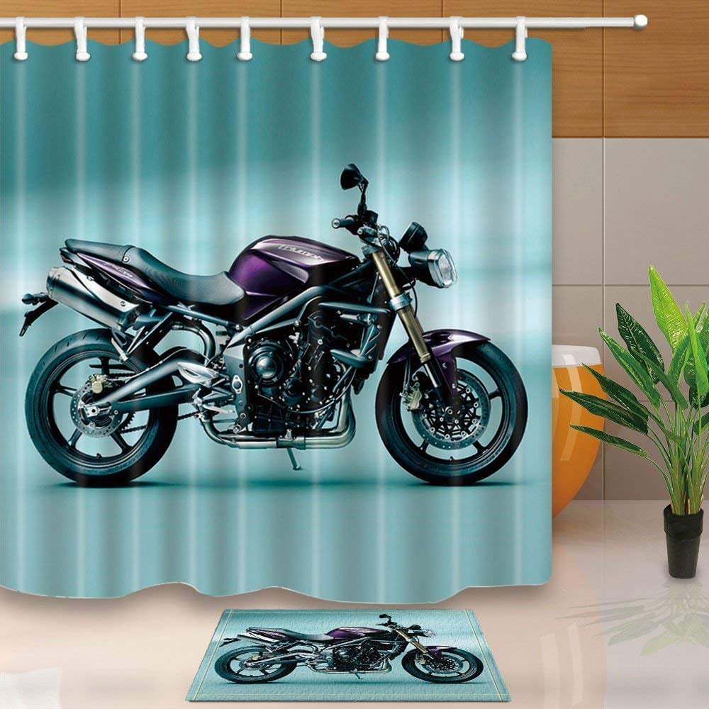 BPBOP Adventurous Manly Motorcycle Decor Shower Curtain 66x72 inches
