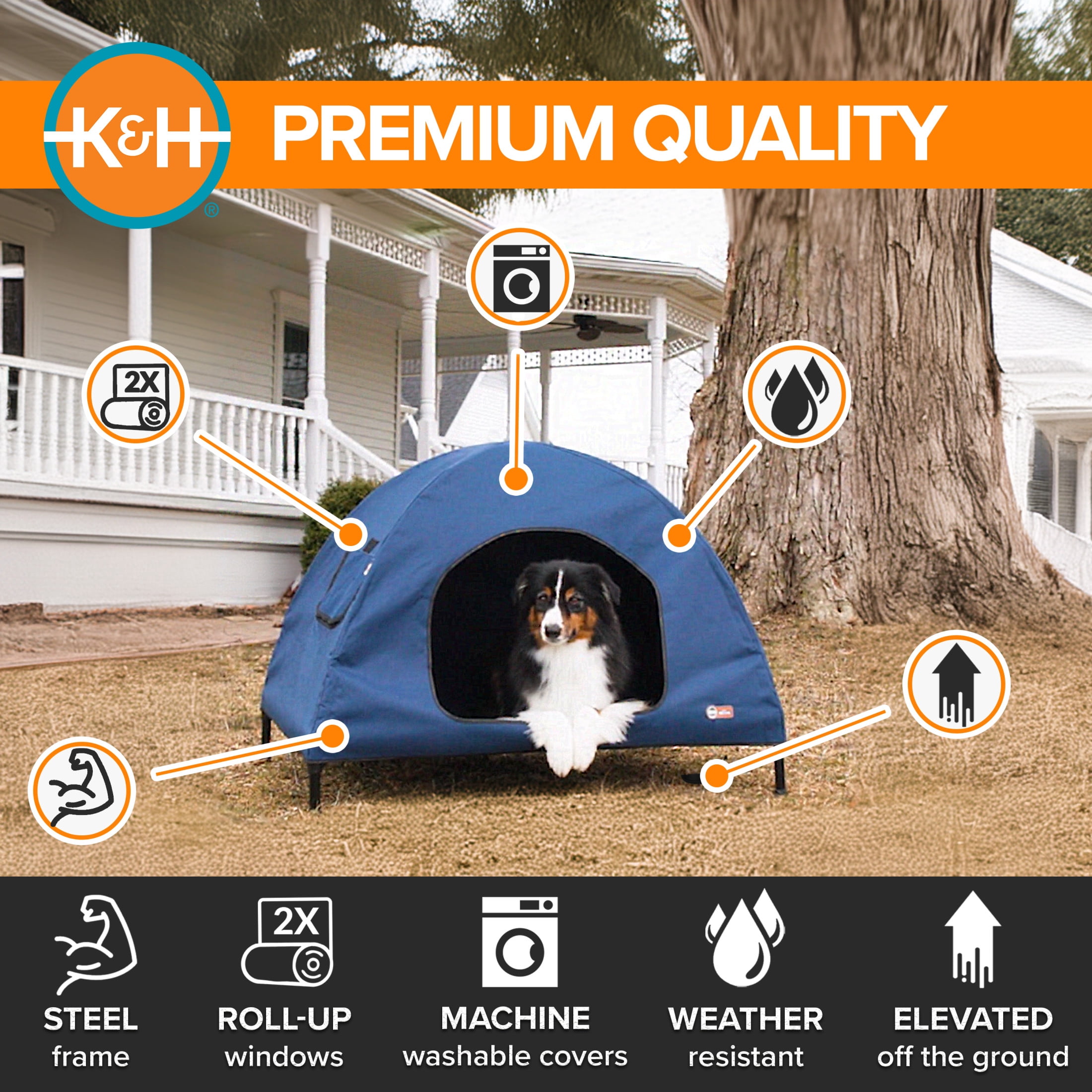 K&H Pet Products Original Pet Cot House Navy Blue Large 42 X 30 X 32 Inches