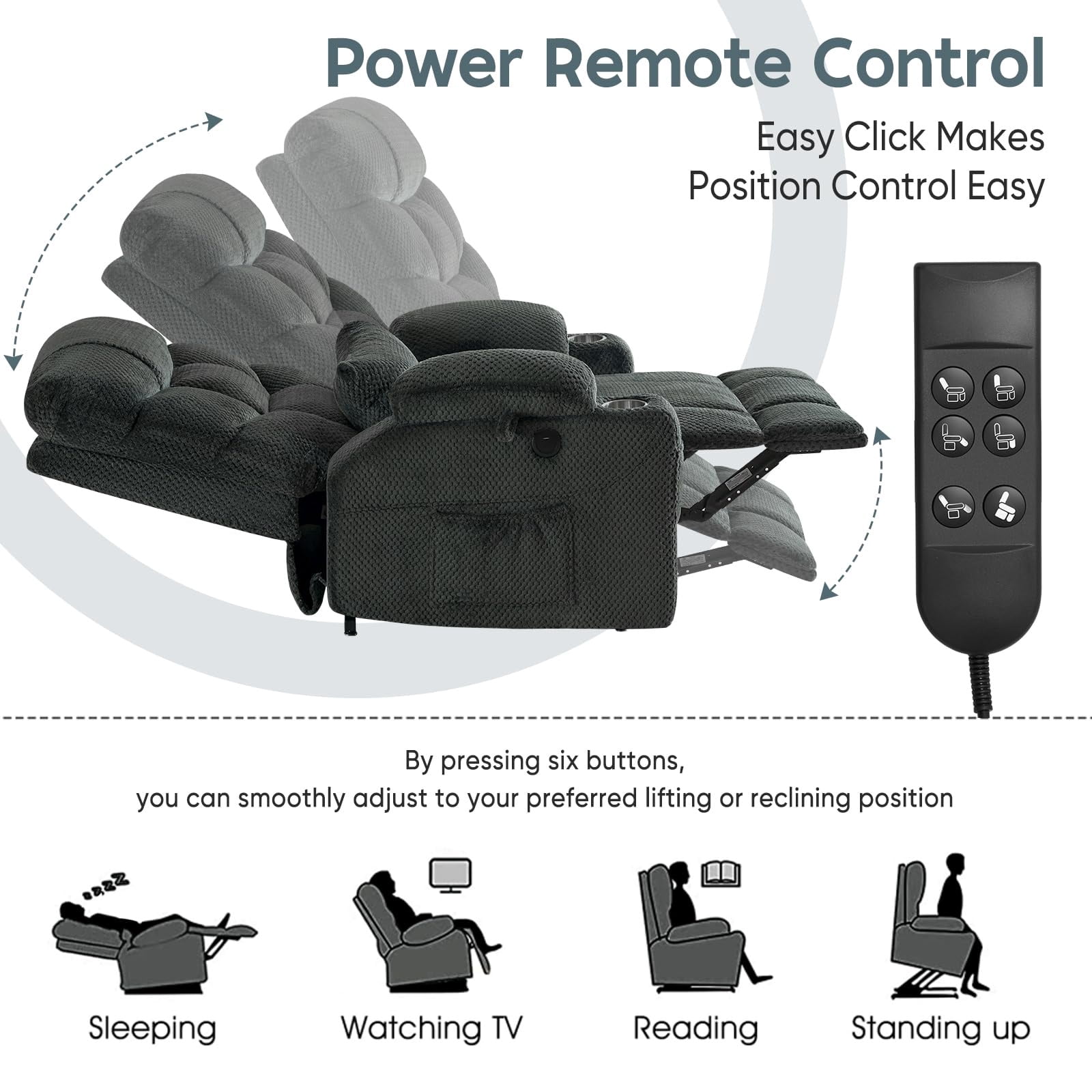 JULY'S SONG Dual Motor Lay Flat Power Lift Recliner Chair with Heat and Massage, USB & Type-C Ports, Large Recliners for Living Room, Oversized Recliner for Adults & Elderly - Grey