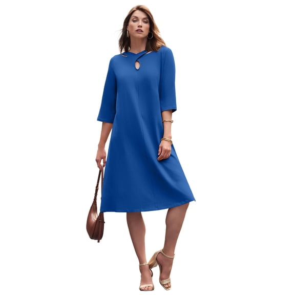 Jessica London Women's Plus Size Stretch Cotton Keyhole T-Shirt Dress