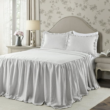 Full 3pc Ticking Stripe Bedspread Set Gray - Lush Décor