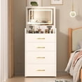 thumbnail image 5 of 3 in 1 Vanity Desk with Mirror and Lights,Small Make Up Vanity Set with Visible Glass Desktop,Compact Makeup Vanity with 3 Drawers & Chair, Dressing Table for Bedroom, 5 of 10