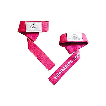 Neoprene 2 Buckle Pfd Bear Grips: Neoprene Padded Lifting Straps, non-slip, extra grip, 5mm padded wrist straps for dead lifts, weight lifting, powerlifting ( Pink, one-size, Pairs: two straps per pack) ()