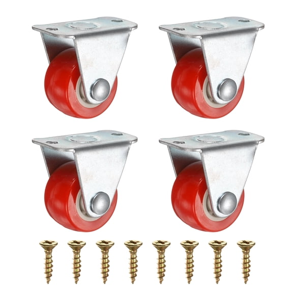 1 Inch Fixed Caster Wheels, No Bearing Small Non-Swivel Casters Wheels for Furniture Drawers Storage Bins DIY Project - 4Pcs (Red)