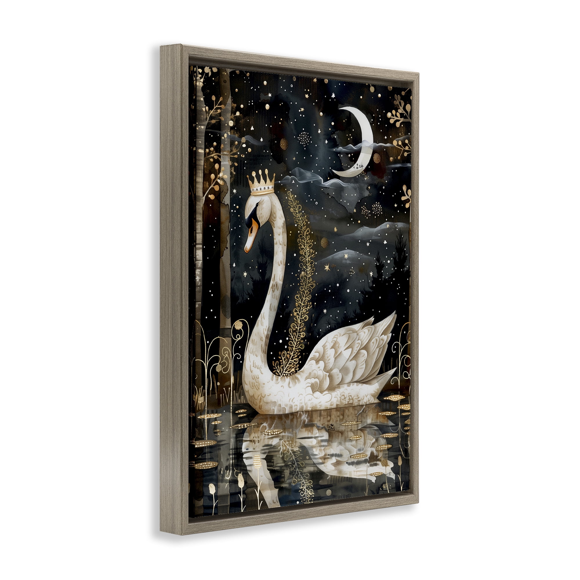Stupell Industries Regal Swan Moonlight Animals & Insects Painting Brown Floater Framed Art Print Wall Art, 21 x 31