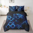 thumbnail image 3 of Castle Fairy Abstract Neon Square 7-Piece Twin Bedding,Minimalism Lit Block Bedding Comforter Set,Blue Black,Reversible, 3 of 7