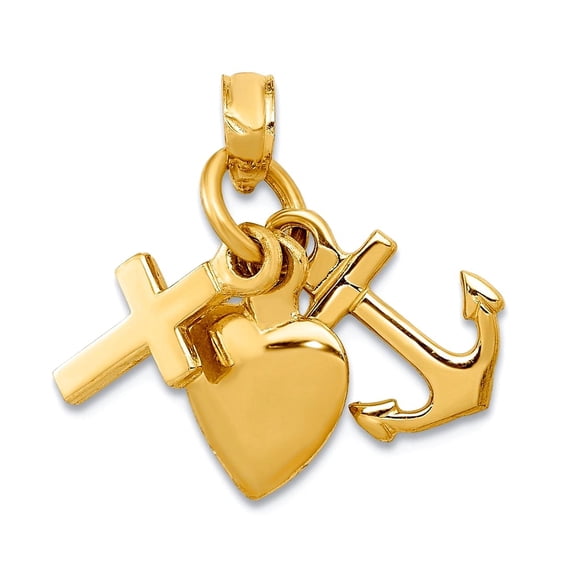 10k Gold 3-d Faith Hope and Love (cross Nautical Ship Mariner Anchor Heart Pendant Necklace) Moveable 18x7mm Wide Pendan