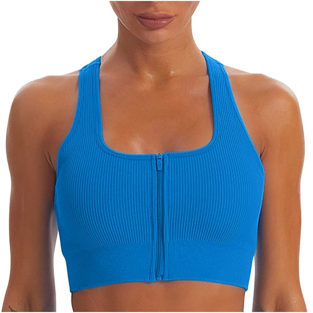Timegard Sports Bras for Women Ribbed Front Closure Zipper Workout Running Gym Tank Top Bras with Support