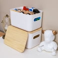 thumbnail image 4 of Stackable Storage Bin with Bamboo Lids 4 Packs White 10" x 7" x 6", 4 of 7