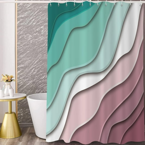 Fushia Shower Curtain, Green and Plum Purple Ombre Aqua Beach Waves Abstract Ocean Modern Bathroom Curtain Home Decor Waterproof Fabric Machine Washable with 12 PCS Hooks,72" Wx84 L