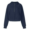 thumbnail image 3 of Women Oversized Zip Up Hoodie Fleece Quarter Zip Pullover Sweatshirts Solid Long Sleeve Warm Hoodies with Pockets 11-Navy M, 3 of 4