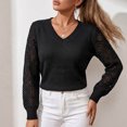 thumbnail image 4 of FRSASU Women's Cropped Sweaters V-Neck Long Sleeve Lightweight Soft Crochet Casual Pullover Knit Sweater Tops Black, 4 of 8