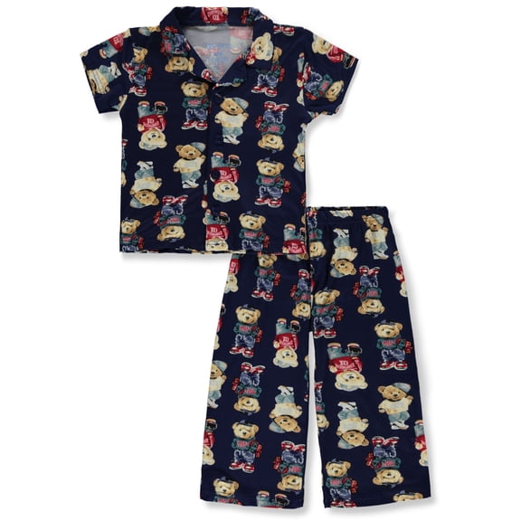 Mon Petit Baby Boys' 2-Piece Bear Coat Pajamas Set Color: navy/multi Size: 12 months