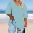 thumbnail image 4 of cocolona Womens Plus Size Summer 3/4 Sleeve Tops Oversized V Neck Lightweight T-shirts Fashion Casual Solid Color Blouse 2XL, 4 of 5