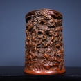 thumbnail image 3 of Chinese Wooden Carving Hand Carved Brush Pot Eighteen Arhats Wisdom Enlightenment Spiritual Protection Righteous Blessing, 3 of 4