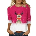 thumbnail image 1 of Women's Round Neck Three Quarter Sleeve Christmas Printed Top, 1 of 1