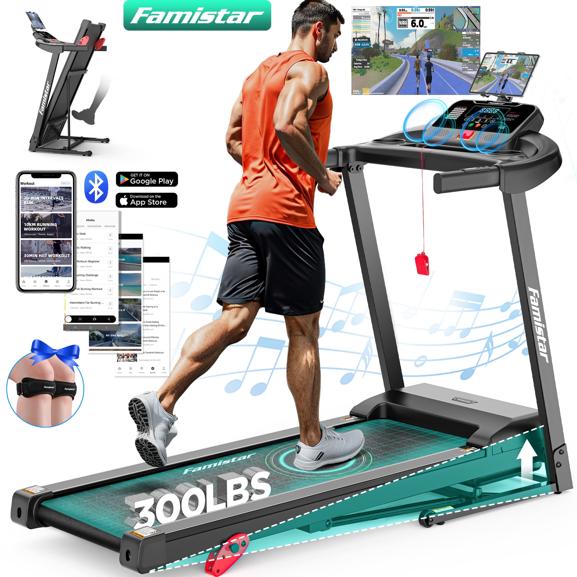 Famistar Foldable Treadmill for Home with Incline 12 Preset Programs 3 Mode 265 LBS Capacity Music Speaker Smart LCD Display 0 8.5 mph 2.5 HP Electric Treadmill Machine for Walking Running Walmart