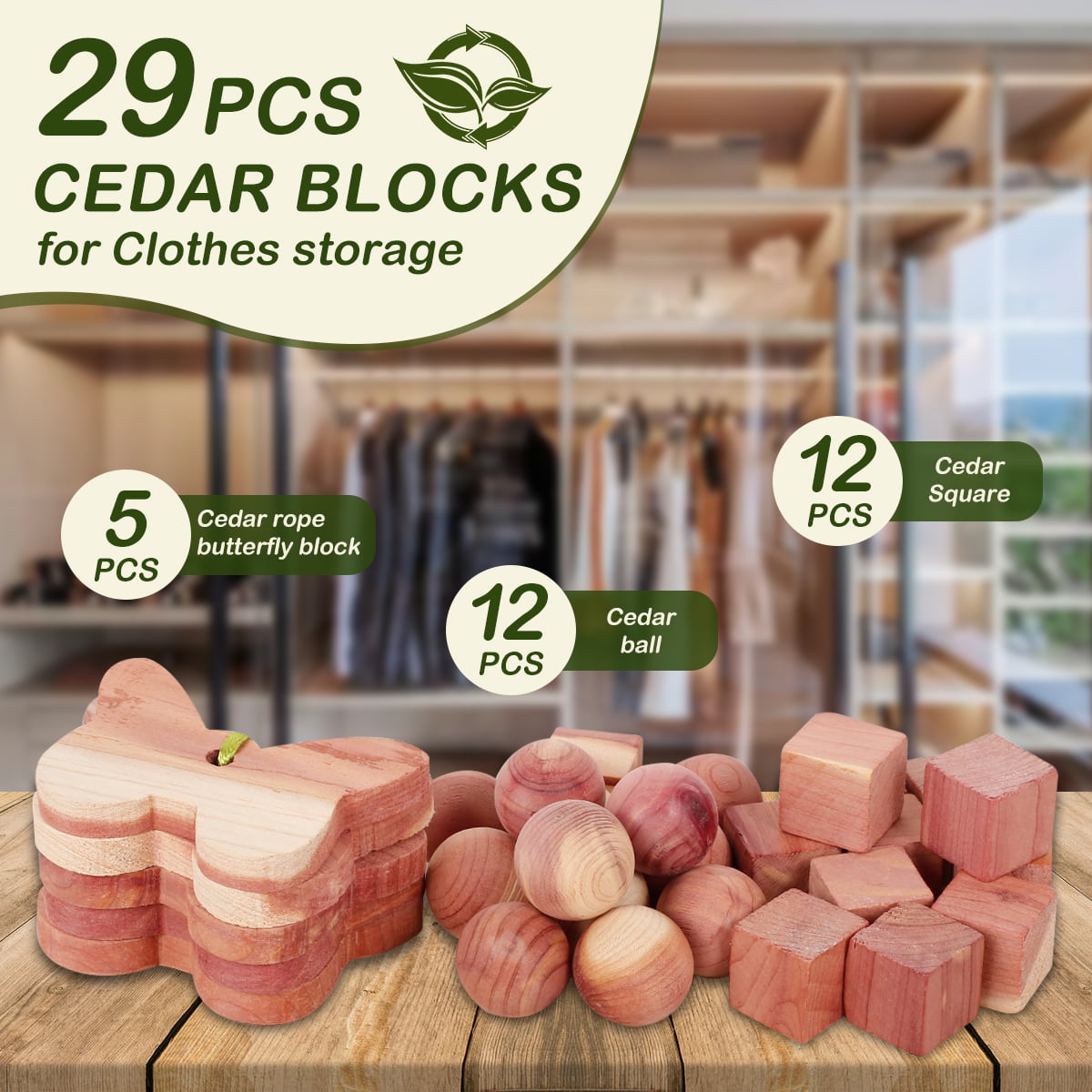 Wahdawn 12 Cedar Hangups and 30 Cedar Balls for Clothes Storage Moth  Repellent Closets Deodorizer Air Freshener