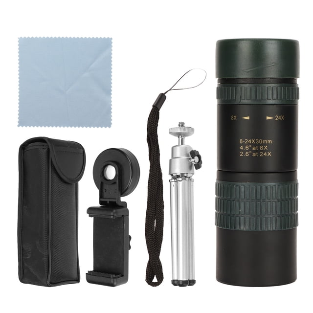 Telescopio monocular HD con aumento de 8-24X Telescopio militar de alta potencia con soporte para teléfono inteligente y trípode
