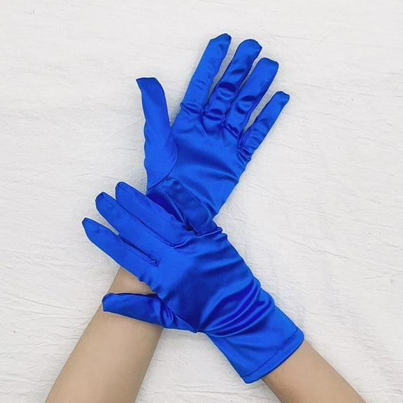 Namzi 1 Pair Short Satin Gloves, Elegant Evening Gloves & Bridal Gloves, Perfect for Wedding, Formal Dinners & Vintage-Themed Events,Dark Blue