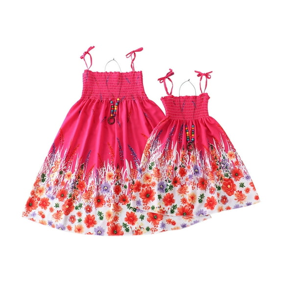 Odeerbi Mommy And Me Dresses Matching Outfits Clothes Rainbow Sling Dress Boho Beach Dresses Family Look Contains Necklace Gift