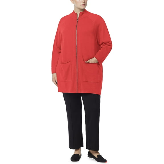 Jones New York Plus Size Zip Front Cardigan Sweater Rouge 2X