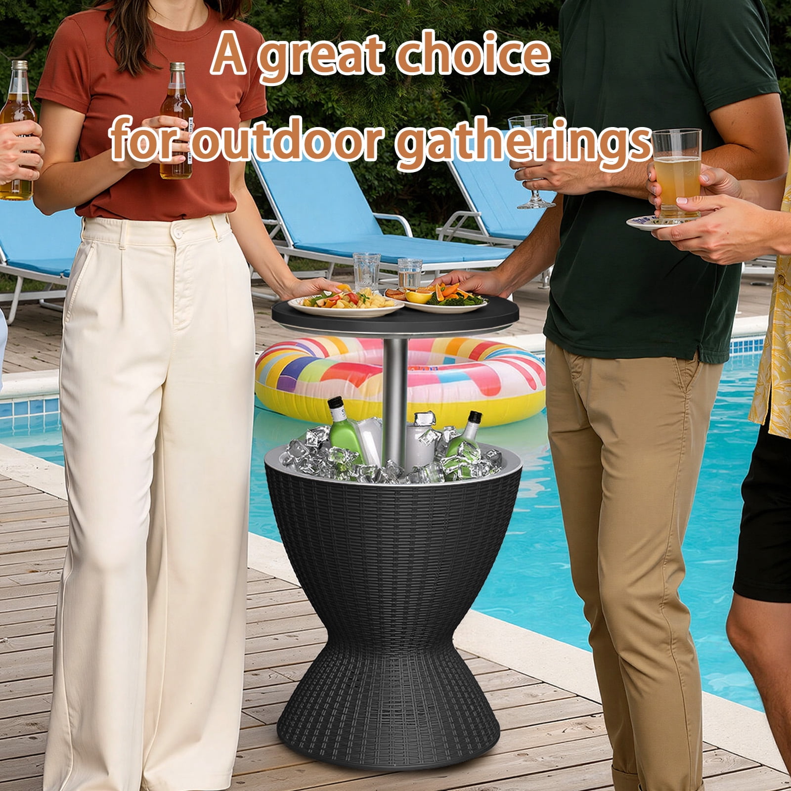 Joxxoaa Cool Bar Outdoor Patio Furniture,  Beer & Wine Cooler Side Table for Hot Tub, Patio, Backyard & Poolside(Black)/(Brown）