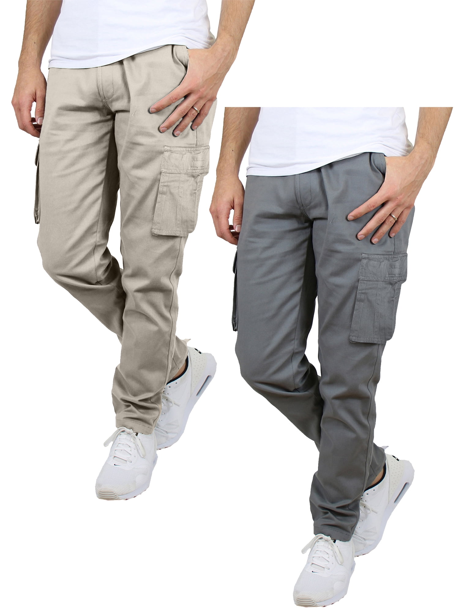 2-Pack Men's Belted Slim Fit Cotton Cargo Pocket Pants (Multiple