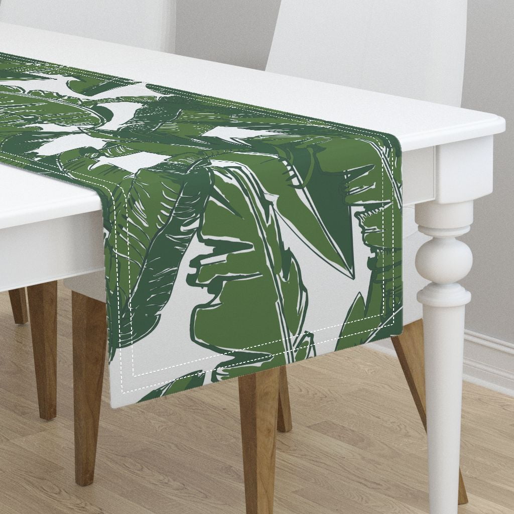 Table Runner Palm Tree Tropical Botanical 80S Plants Fabric8 Cotton